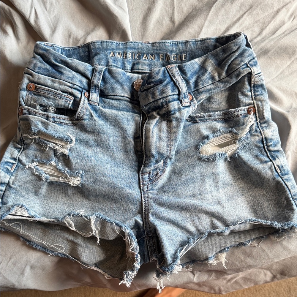 American Eagle Outfitters Light Blue Distressed Jean Shorts